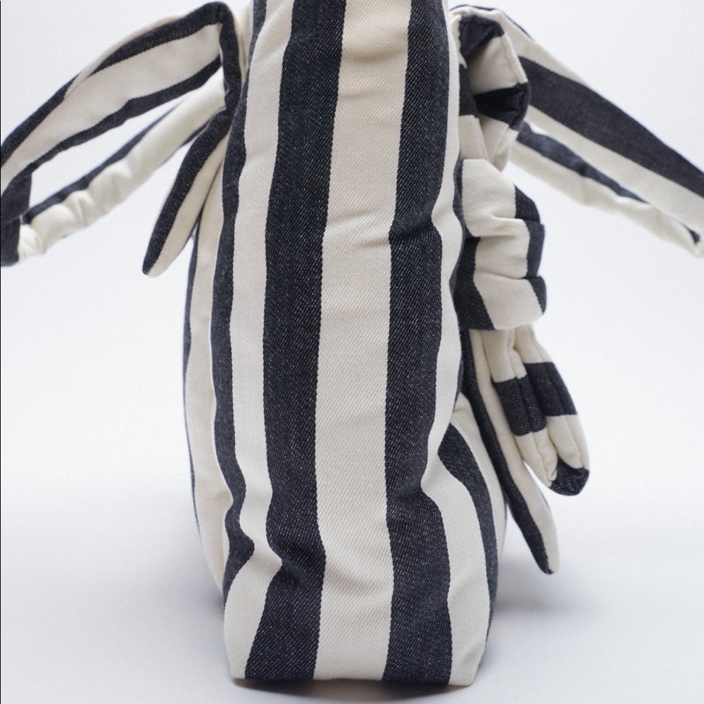 NWT Zara Blue White Maxi Bow striped shoulder shopper - Picture 5 of 7